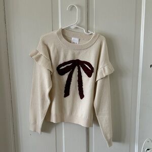 Cream Sweater with Burgundy Bow